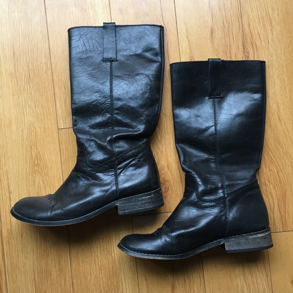 Black Leather Tall Riding-Style Boots Size 9.5